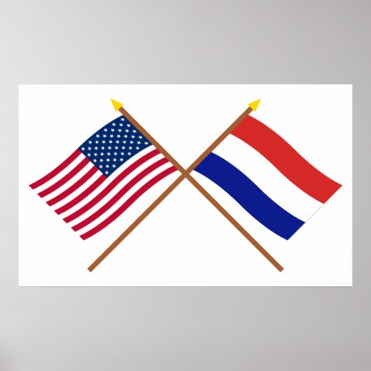 Amerikaanse en Nederlandse gekruiste vlaggen Poster (Voorkant)
