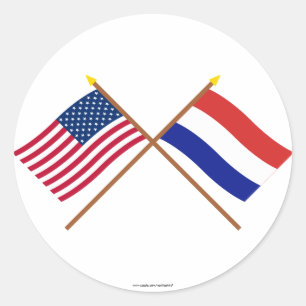 Amerikaanse en Nederlandse gekruiste vlaggen Ronde Sticker