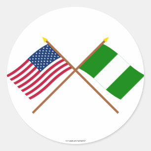 Amerikaanse en Nigeriaanse gekruiste vlaggen Ronde Sticker