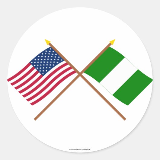 Amerikaanse en Nigeriaanse gekruiste vlaggen Ronde Sticker (Voorkant)