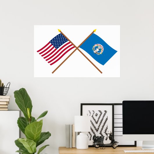 Amerikaanse en Noordelijke Marianas Crossed Flagas Poster (Thuiskantoor)