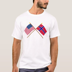 Amerikaanse en Noorse gekruiste vlaggen T-shirt