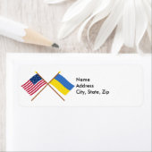 Amerikaanse en Oekraïense gekruiste vlaggen Etiket (Insitu)