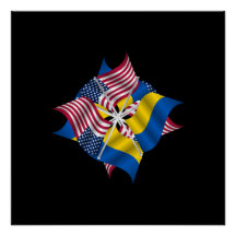 Amerikaanse en Oekraïense vlaggen