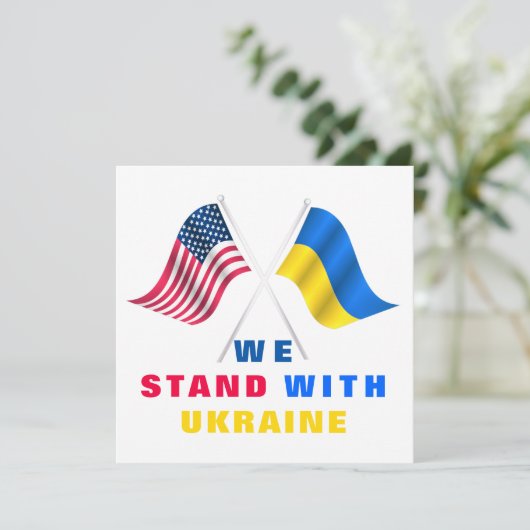 Amerikaanse en Oekraïense vlaggen steunen Oekraïen Kaart (Staand voorkant)