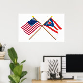 Amerikaanse en Ohio Crossed Flags Poster (Thuiskantoor)