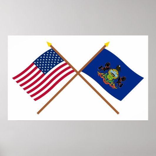 Amerikaanse en Pennsylvania Crossed Flags Poster (Voorkant)