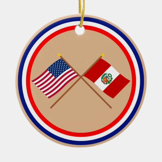 Amerikaanse en Peru Crossed-vlaggen Keramisch Ornament (Voorkant)