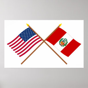 Amerikaanse en Peru Crossed-vlaggen Poster
