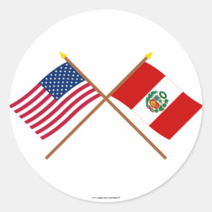 Amerikaanse en Peru Crossed-vlaggen Ronde Sticker