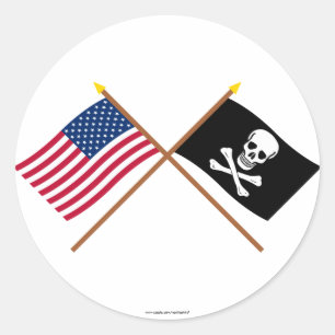 Amerikaanse en Pirate gekruiste vlaggen Ronde Sticker