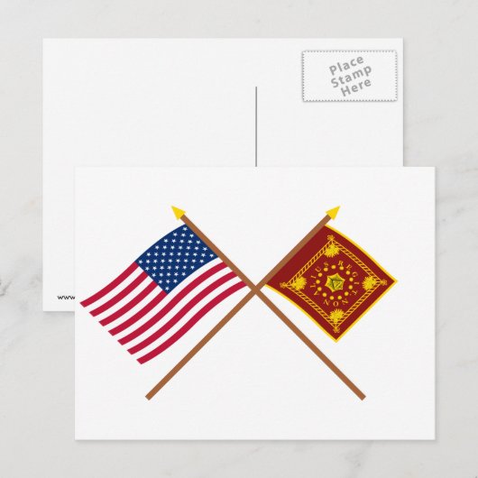 Amerikaanse en Pulaski-vlaggen Briefkaart (Voorkant / Achterkant)