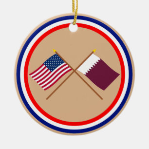 Amerikaanse en Qatar Crossed Flags Keramisch Ornament