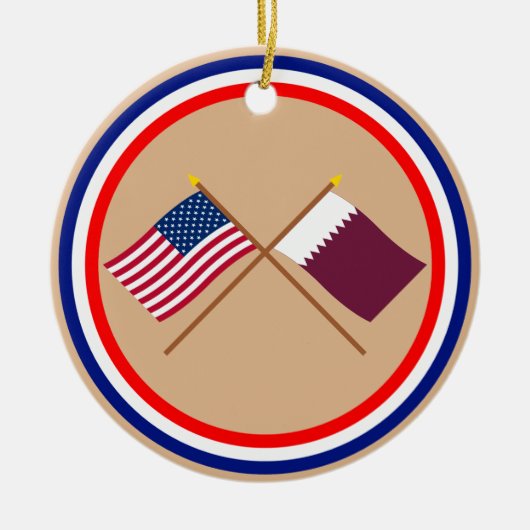 Amerikaanse en Qatar Crossed Flags Keramisch Ornament (Voorkant)