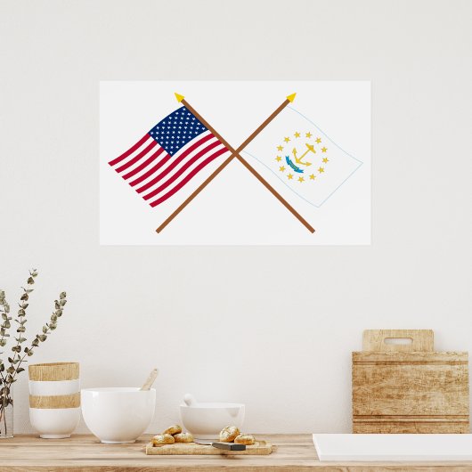 Amerikaanse en Rhode Island - gekruiste vlaggen Poster (Keuken)