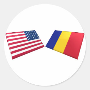 Amerikaanse en Roemeense vlaggen Ronde Sticker