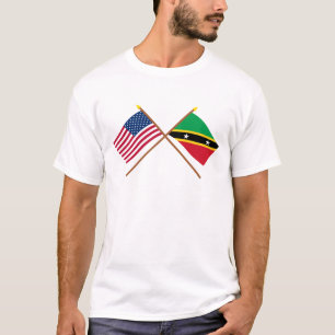 Amerikaanse en Saint Kitts en Nevis Crossed Flags T-shirt