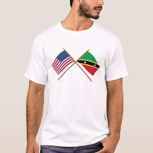Amerikaanse en Saint Kitts en Nevis Crossed Flags T-shirt (Voorkant)