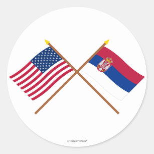 Amerikaanse en Servische geversvlaggen Ronde Sticker