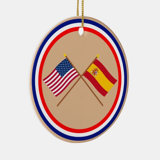 Amerikaanse en Spaanse gestevigde vlaggen Keramisch Ornament (Rechts)