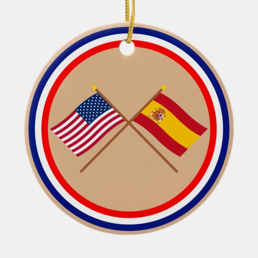 Amerikaanse en Spaanse gestevigde vlaggen Keramisch Ornament (Voorkant)