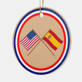 Amerikaanse en Spaanse gestevigde vlaggen Keramisch Ornament (Links)