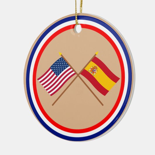 Amerikaanse en Spaanse gestevigde vlaggen Keramisch Ornament (Links)