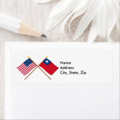Amerikaanse en Taiwanese gekruiste vlaggen Etiket (Insitu)