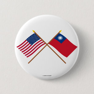 Amerikaanse en Taiwanese gekruiste vlaggen Ronde Button 5,7 Cm