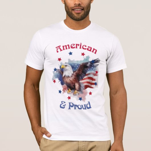Amerikaanse en trotse adelaar en vlag t-shirt (Voorkant)