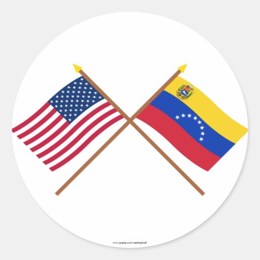 Amerikaanse en Venezuela gekruiste vlaggen Ronde Sticker (Voorkant)
