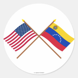 Amerikaanse en Venezuela gekruiste vlaggen Ronde Sticker