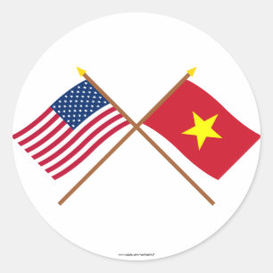 Amerikaanse en Vietnamese gekruiste vlaggen Ronde Sticker