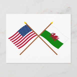 Amerikaanse en Wales Crossed Flags Briefkaart