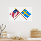 Amerikaanse en Zweedse gespleten vlaggen Poster (Keuken)