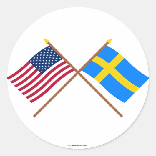Amerikaanse en Zweedse gespleten vlaggen Ronde Sticker (Voorkant)