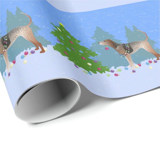 Amerikaanse Engelse Coonhound Decorating Kerstmis  Cadeaupapier (Rol Hoek)