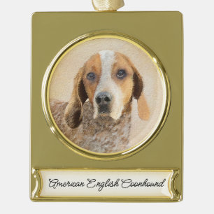 Amerikaanse Engelse coonhoundschildering - Dog Art Verguld Banner Ornament