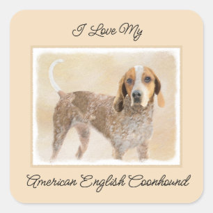 Amerikaanse Engelse coonhoundschildering - Dog Art Vierkante Sticker