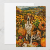 Amerikaanse Engelse Foxhound Autumn Harvest Feestdagenkaart (Voorkant / Achterkant)