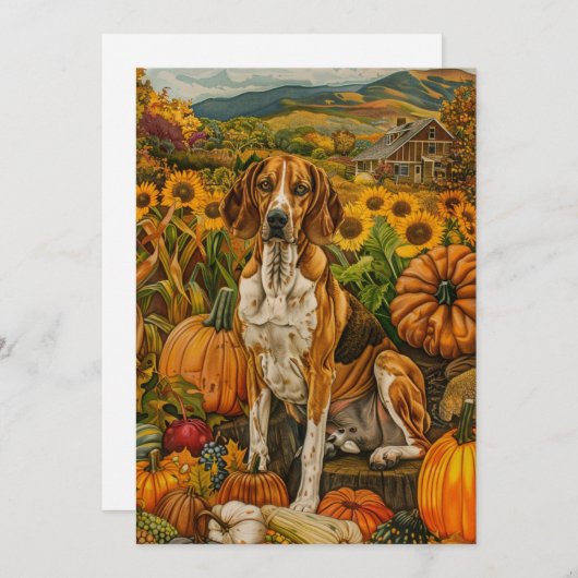 Amerikaanse Engelse Foxhound Autumn Harvest Feestdagenkaart (Voorkant / Achterkant)