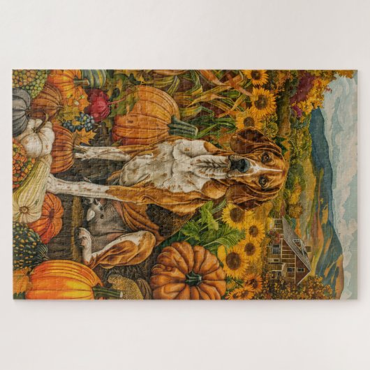 Amerikaanse Engelse Foxhound Autumn Harvest Legpuzzel (Horizontaal)