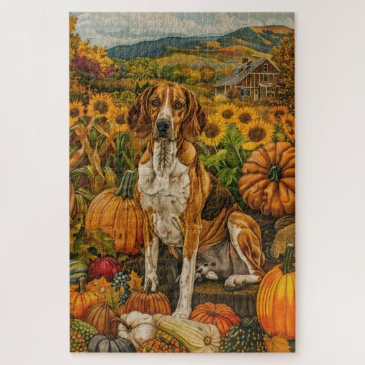 Amerikaanse Engelse Foxhound Autumn Harvest Legpuzzel (Verticaal)