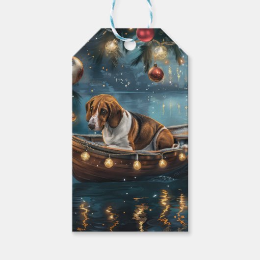 Amerikaanse Engelse Foxhound Christmas Feestelijke Cadeaulabel (Voorkant)