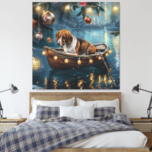 Amerikaanse Engelse Foxhound Christmas Feestelijke Canvas Afdruk (Insitu (Slaapkamer))