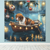 Amerikaanse Engelse Foxhound Christmas Feestelijke Canvas Afdruk (Insitu (Houten vloer))