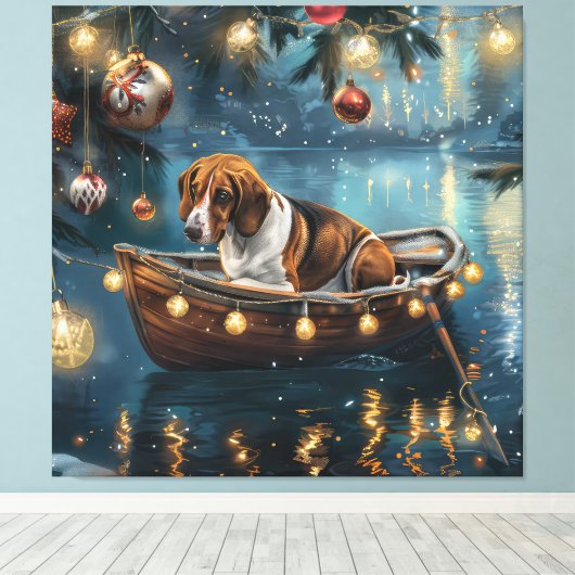 Amerikaanse Engelse Foxhound Christmas Feestelijke Canvas Afdruk (Insitu (Houten vloer))