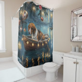 Amerikaanse Engelse Foxhound Christmas Feestelijke Douchegordijn (In situ)