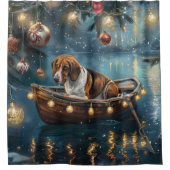 Amerikaanse Engelse Foxhound Christmas Feestelijke Douchegordijn (Voorkant)