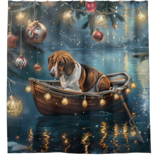 Amerikaanse Engelse Foxhound Christmas Feestelijke Douchegordijn (Voorkant)